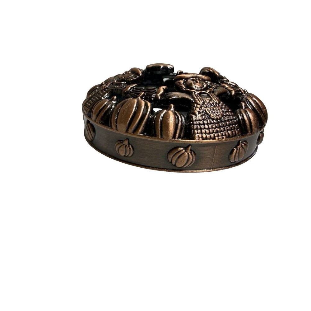 Yankee Candle Fall Scarecrow Pumpkins Illuma Lid Jar Candle Topper/Bronze Tone